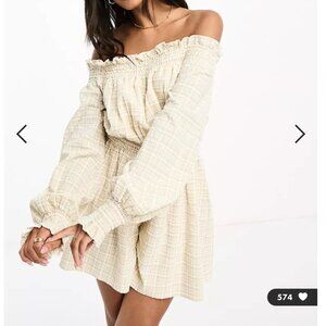 Little Mistress bardot romper in neutral check